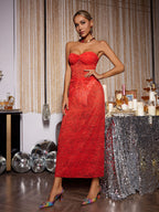 Flowering Girl Women STRAPLESS TWISTED LACE DRESS IN ORANGE