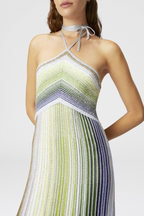 Halter Metallic Gradient Knit Maxi Dress - Green