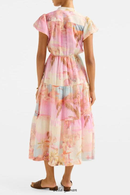 Puff Sleeves Tiered Midi Dress