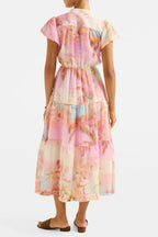 Puff Sleeves Tiered Midi Dress