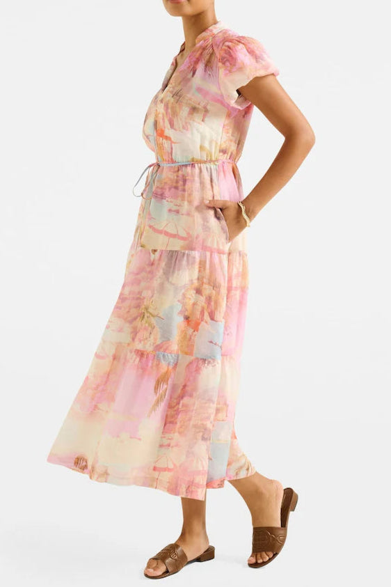 Puff Sleeves Tiered Midi Dress