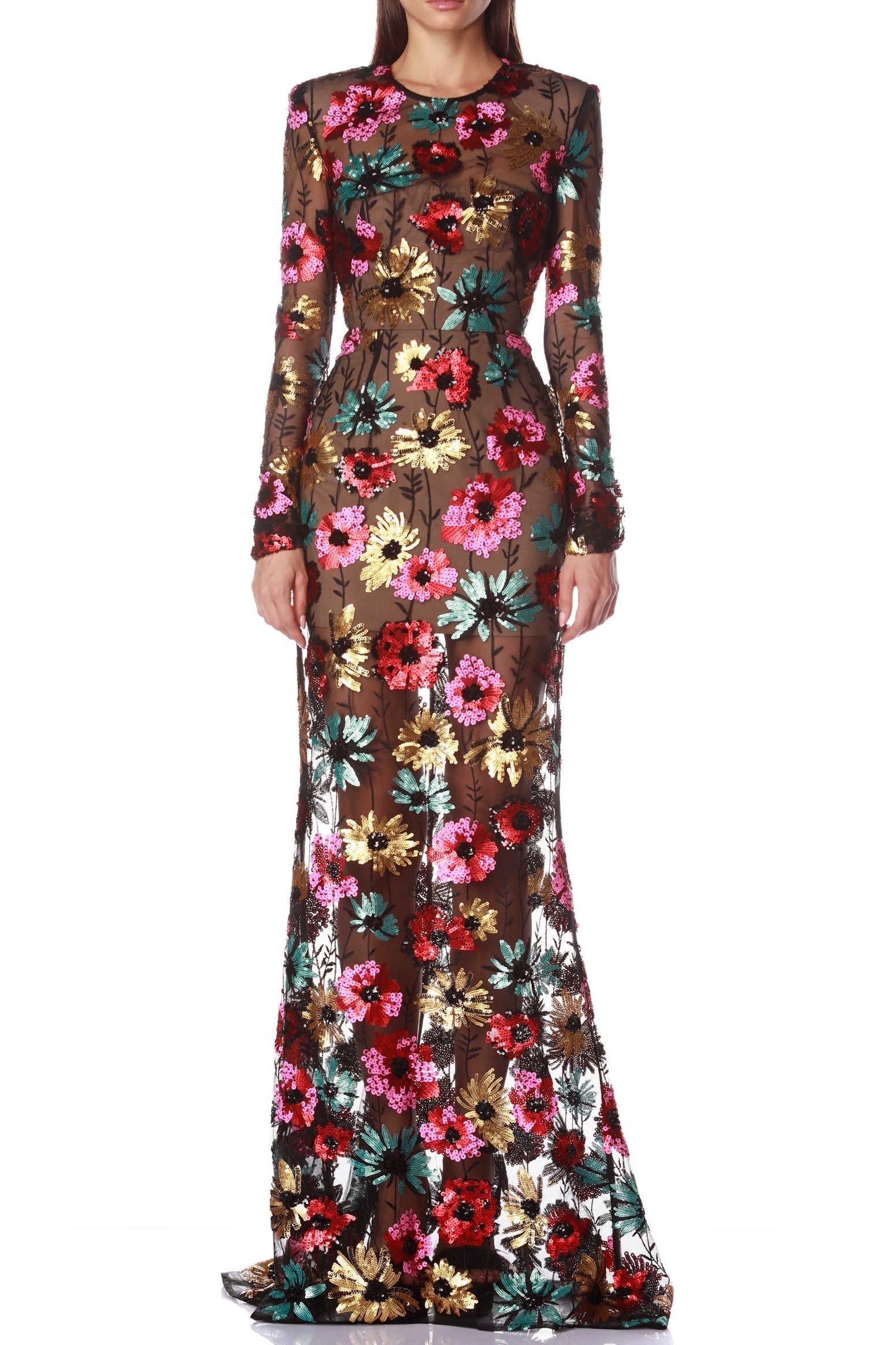 Priscilla Colorful Floral Embroidered Maxi Dress