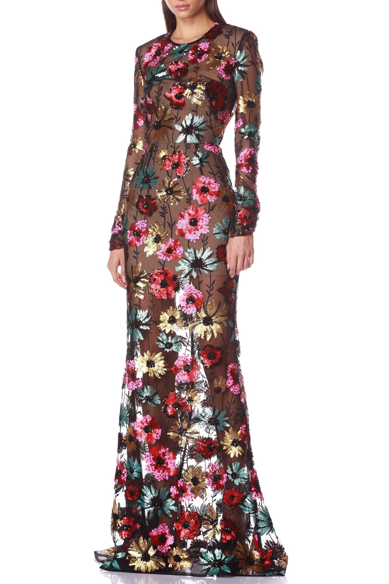 Priscilla Colorful Floral Embroidered Maxi Dress