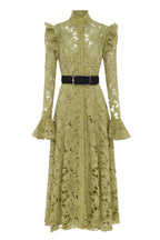 Flowering Girl Women Freya Ruffle Lace-Embroidered Belted Midi Dress - Green