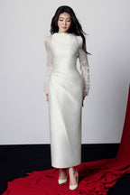 griselda Boat Neck Gathered Midi Dress in ivory
