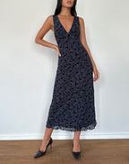 Gabriela Midi Dress In Flocked Petal Navy