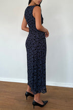 Gabriela Midi Dress In Flocked Petal Navy