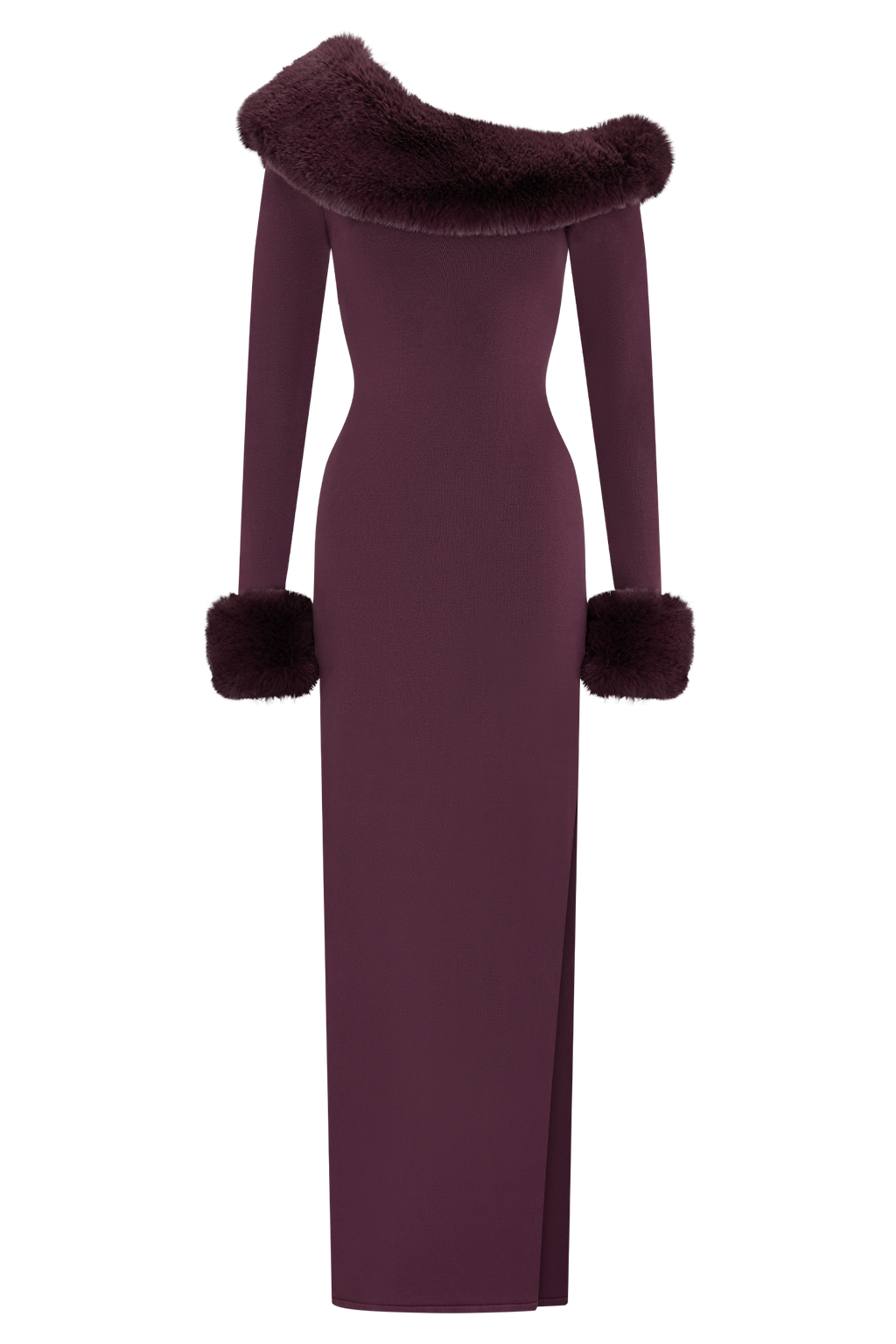 rebecca Faux Fur Knit Maxi Dress - Plum