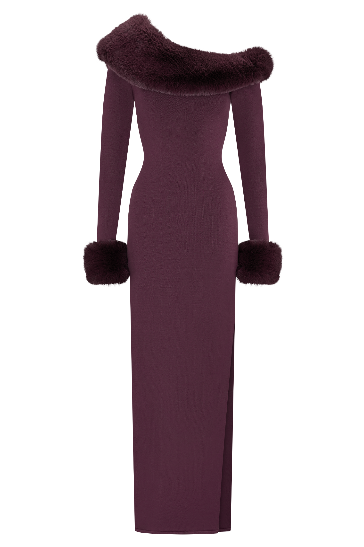 rebecca Faux Fur Knit Maxi Dress - Plum