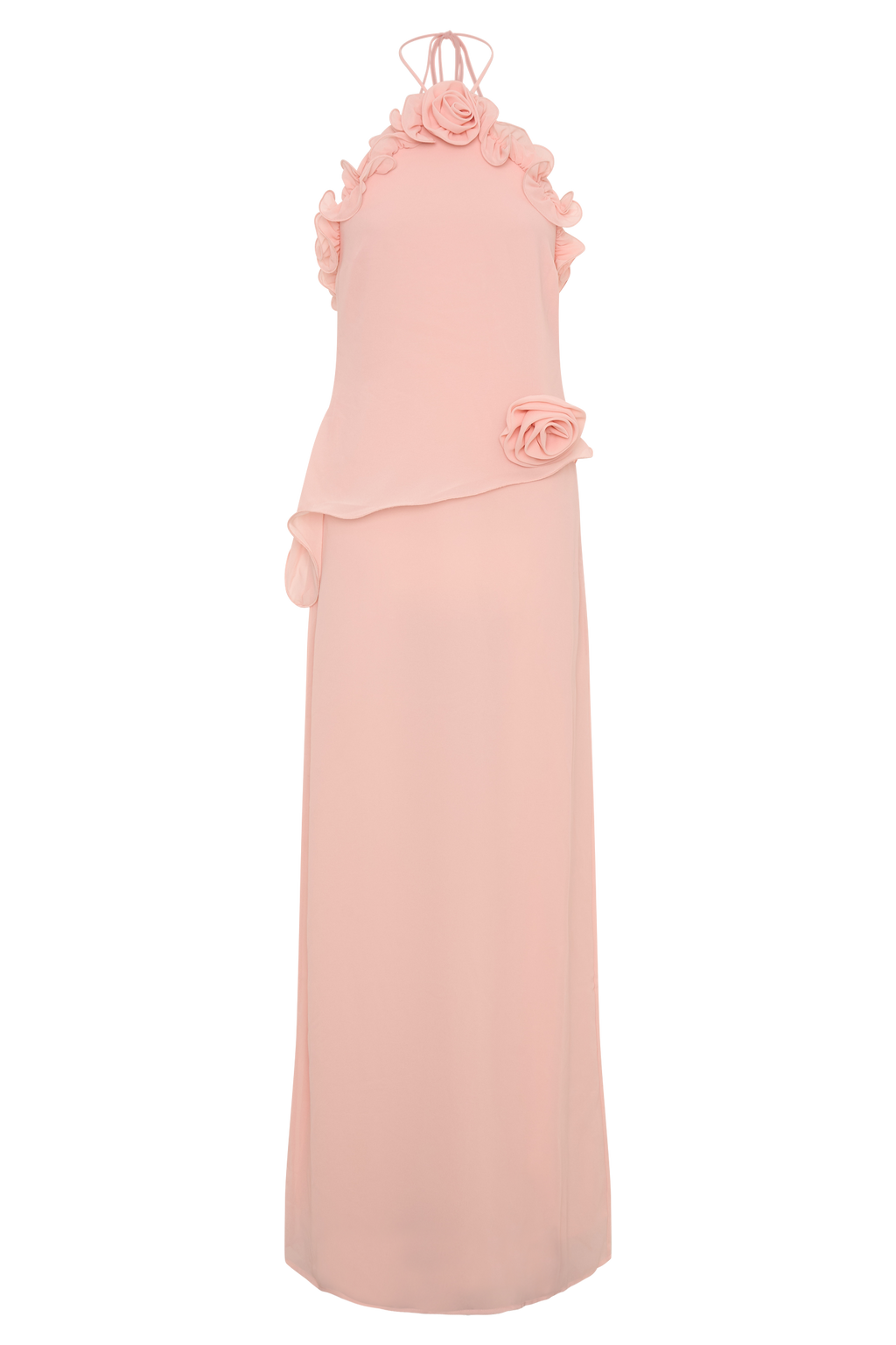 helen off-shoulder Chiffon Flower Maxi Dress - Baby Pink
