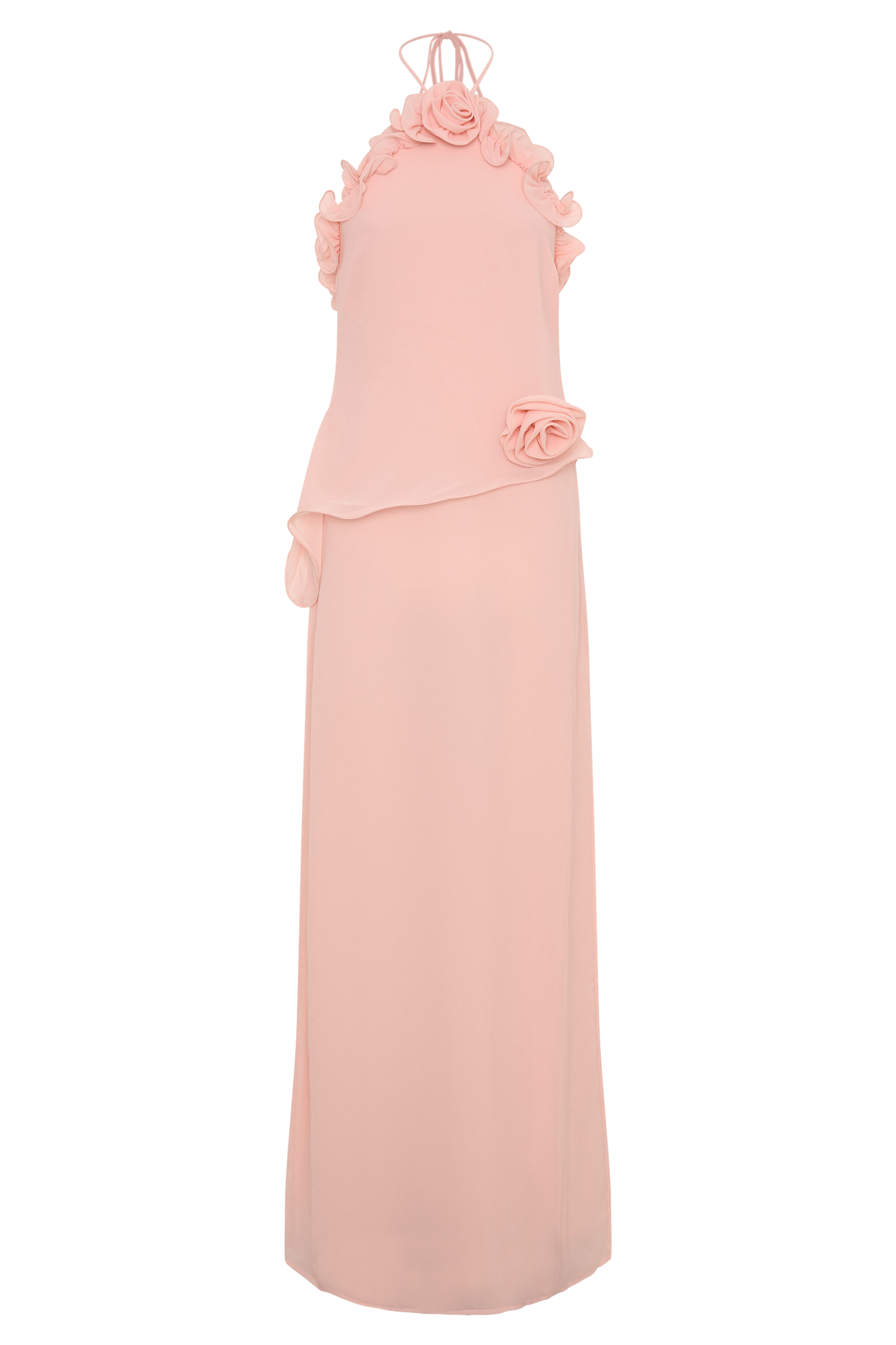 helen off-shoulder Chiffon Flower Maxi Dress - Baby Pink