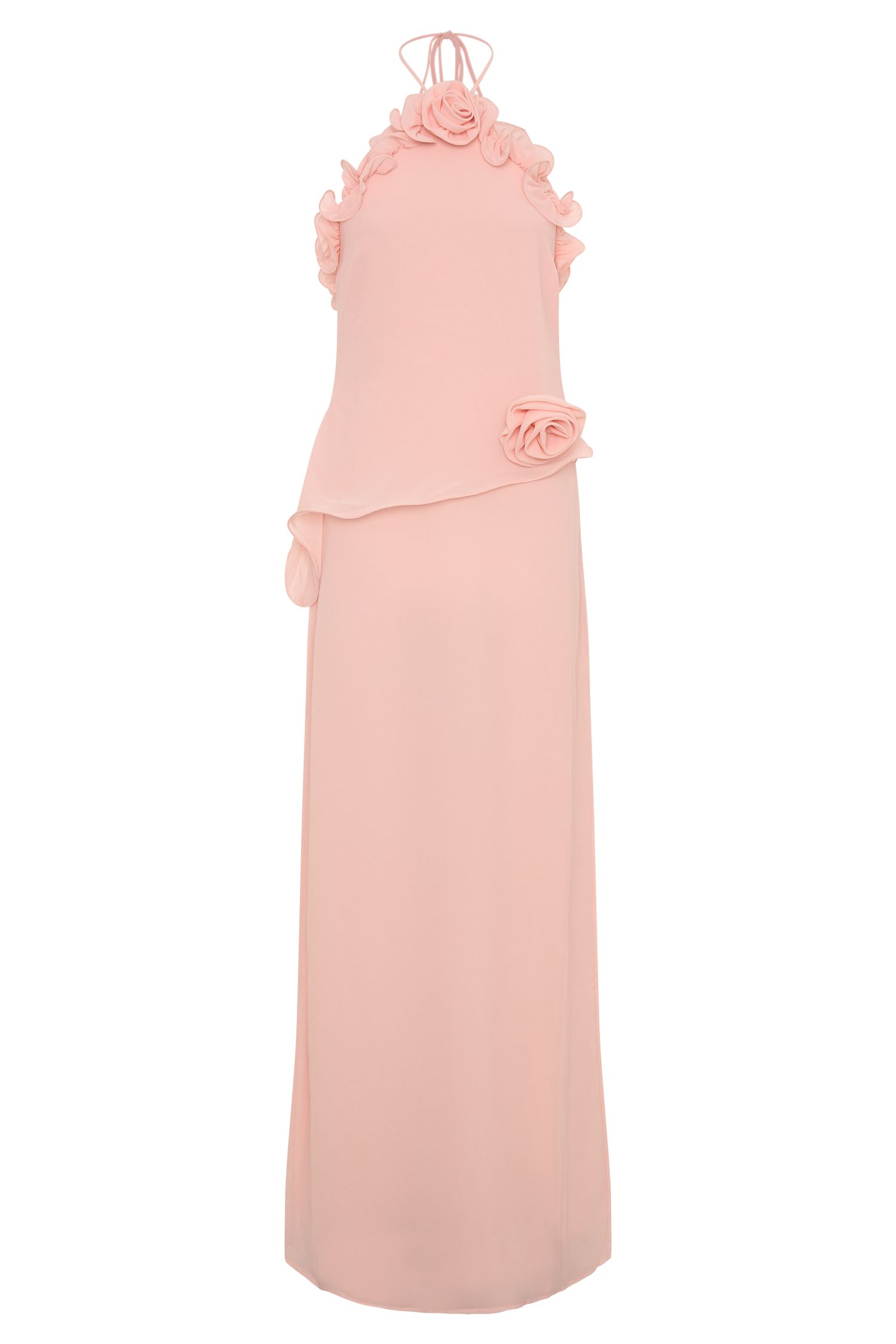 helen off-shoulder Chiffon Flower Maxi Dress - Baby Pink