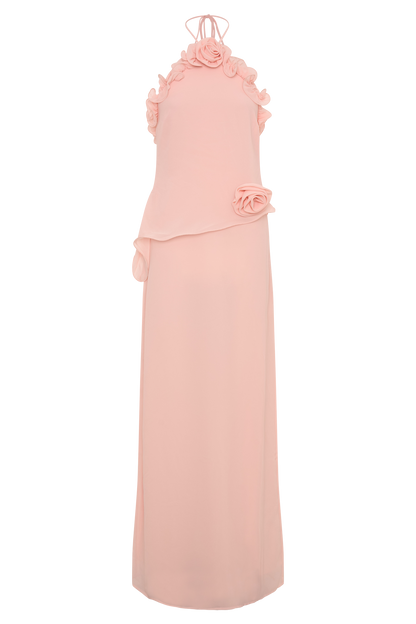helen off-shoulder Chiffon Flower Maxi Dress - Baby Pink