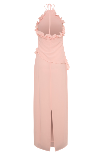 helen off-shoulder Chiffon Flower Maxi Dress - Baby Pink