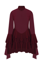 Chiffon Ruffle Mini Dress - Wine