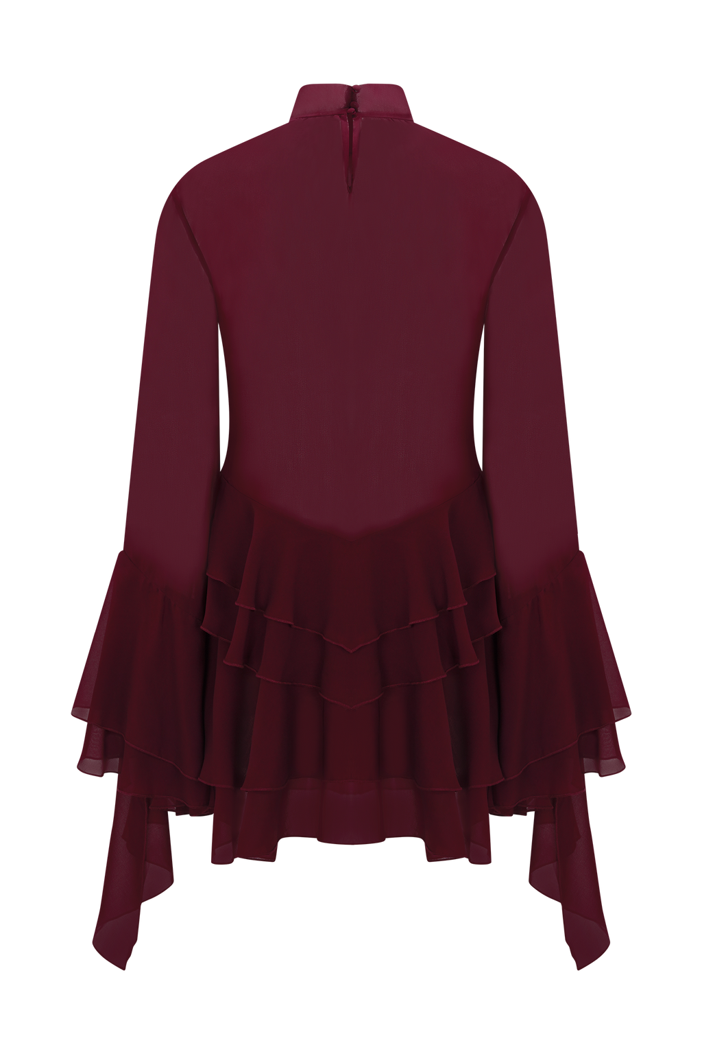 Chiffon Ruffle Mini Dress - Wine