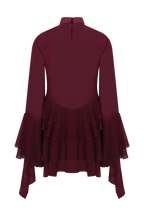 Chiffon Ruffle Mini Dress - Wine