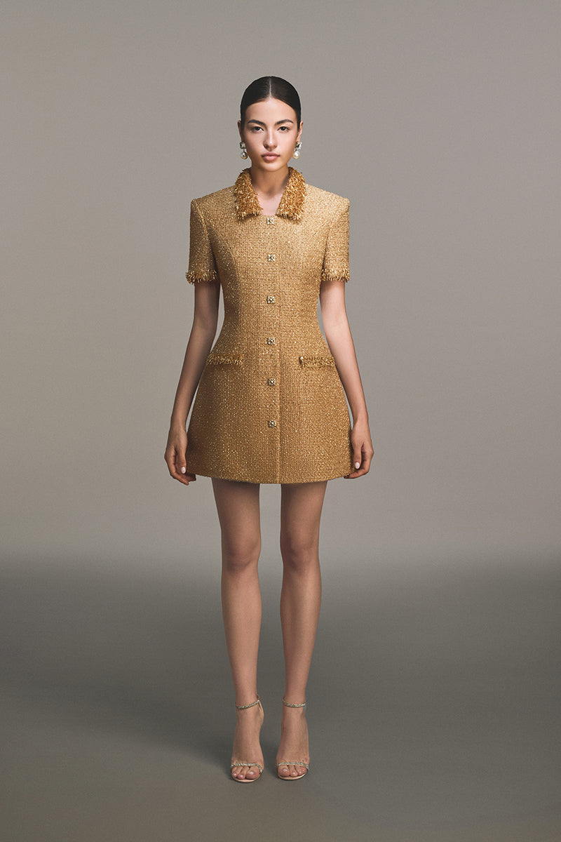 Flowering Girl Women gold embellished mini dress