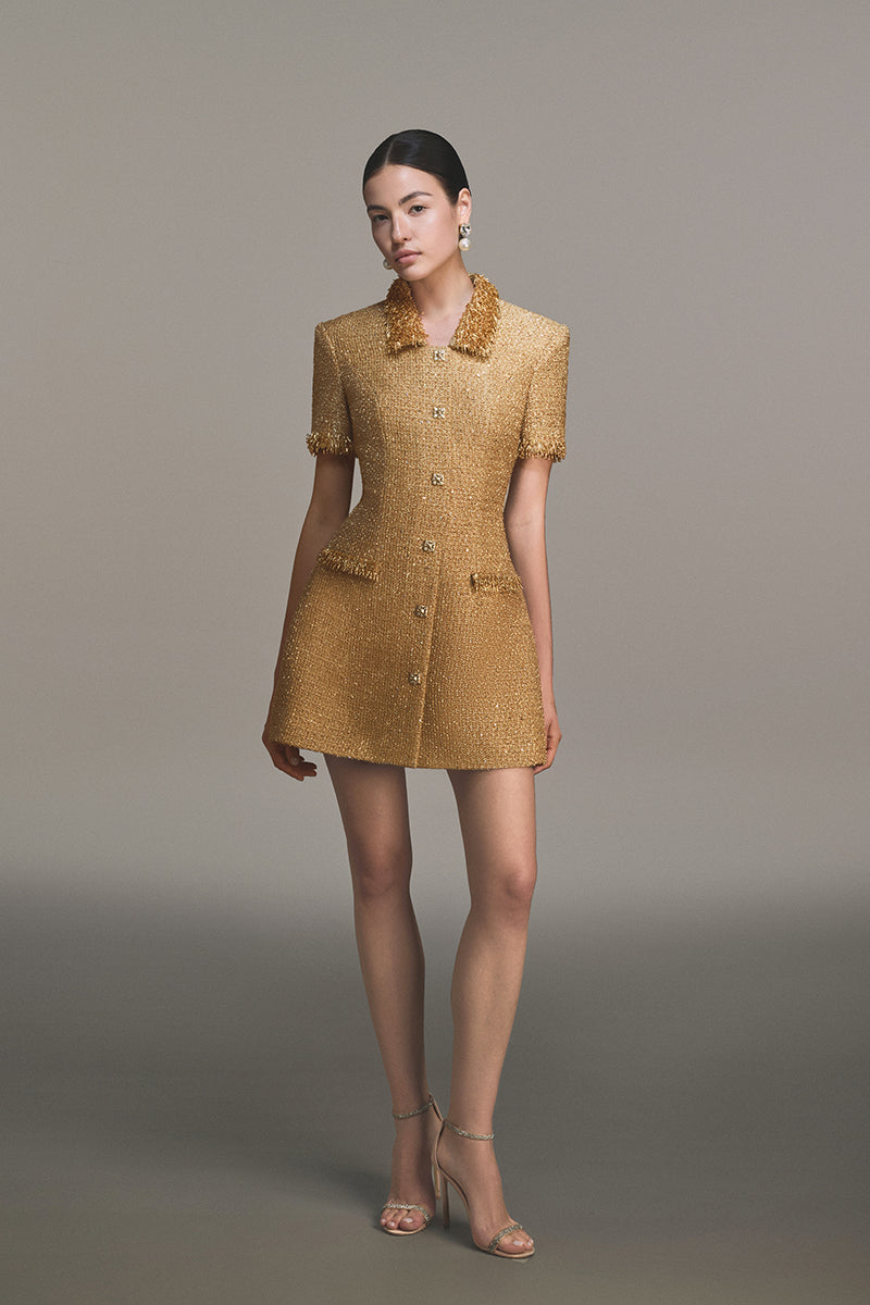 Flowering Girl Women gold embellished mini dress