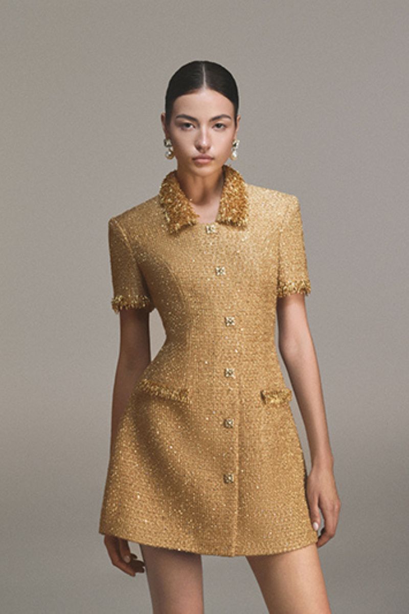 Flowering Girl Women gold embellished mini dress
