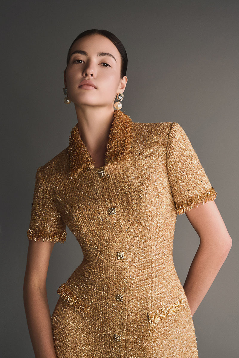 Flowering Girl Women gold embellished mini dress