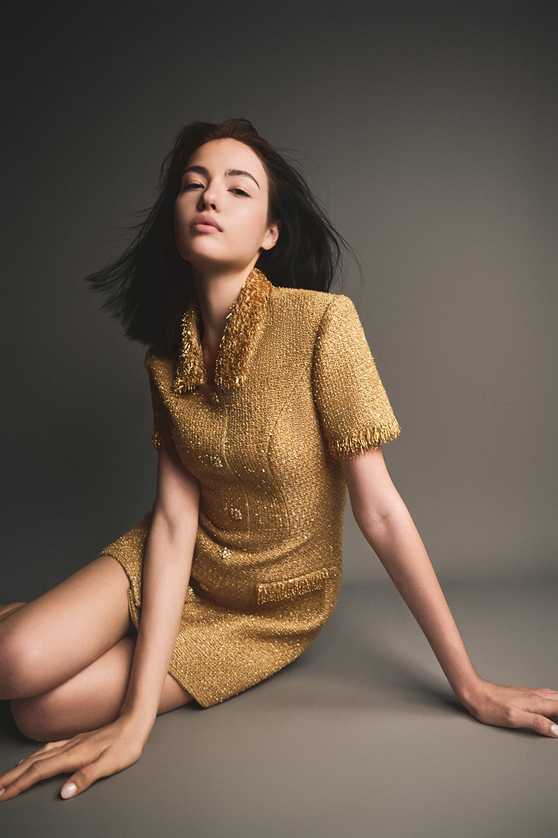 Flowering Girl Women gold embellished mini dress