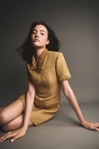 Flowering Girl Women gold embellished mini dress