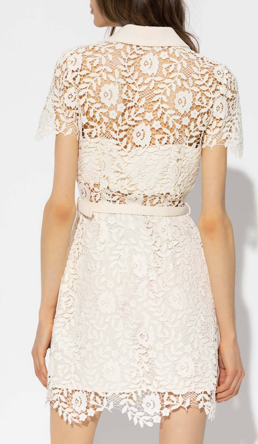 Flowering Girl Women Guipure Lace Flap Pockets Jacket Dress In White