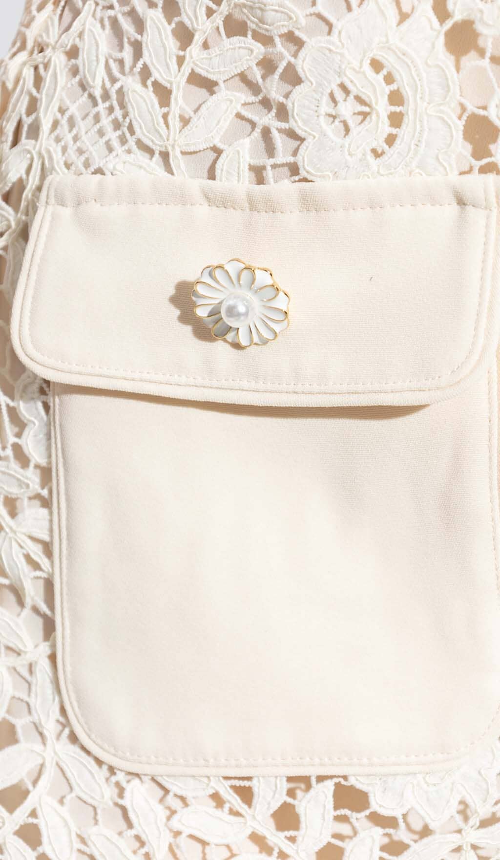 Flowering Girl Women Guipure Lace Flap Pockets Jacket Dress In White