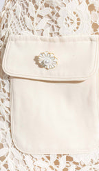 Flowering Girl Women Guipure Lace Flap Pockets Jacket Dress In White
