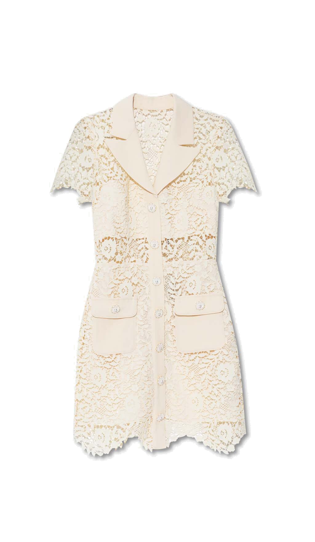 Flowering Girl Women Guipure Lace Flap Pockets Jacket Dress In White