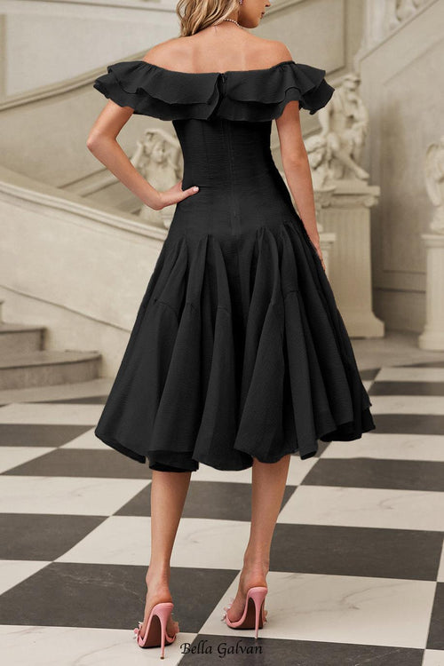 Flowering Girl Women apphia Off Shoulder Ruffle Midi Dress In black
