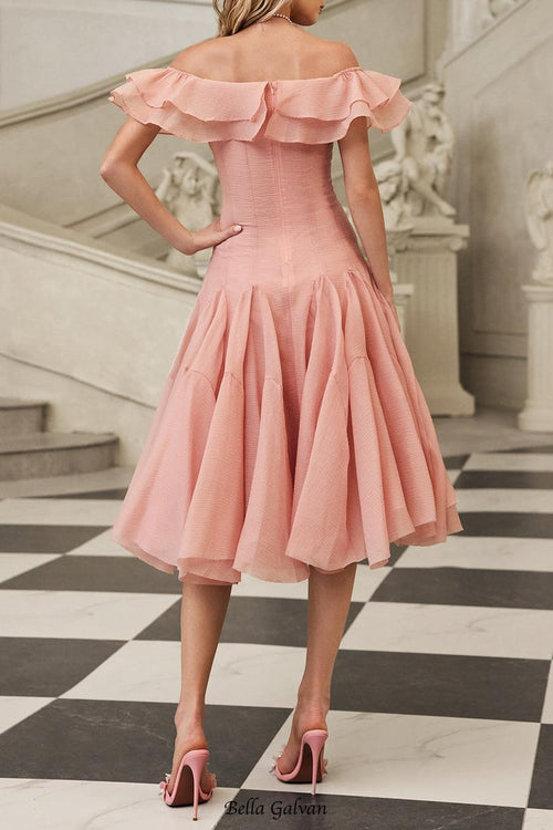 Flowering Girl Women apphia Off Shoulder Ruffle Midi Dress In pink