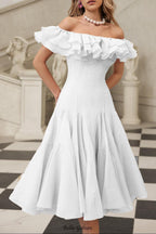 apphia Off Shoulder Ruffle Midi Dress In white