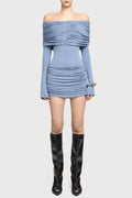 Flowering Girl Women Lekeisha Off Shoulder Draped Mini Dress - Blue