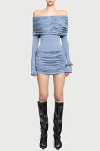 Flowering Girl Women Lekeisha Off Shoulder Draped Mini Dress - Blue