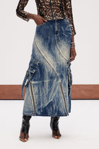 Jamie Deconstruct Bleached Denim Maxi Skirt