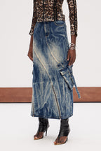 Jamie Deconstruct Bleached Denim Maxi Skirt