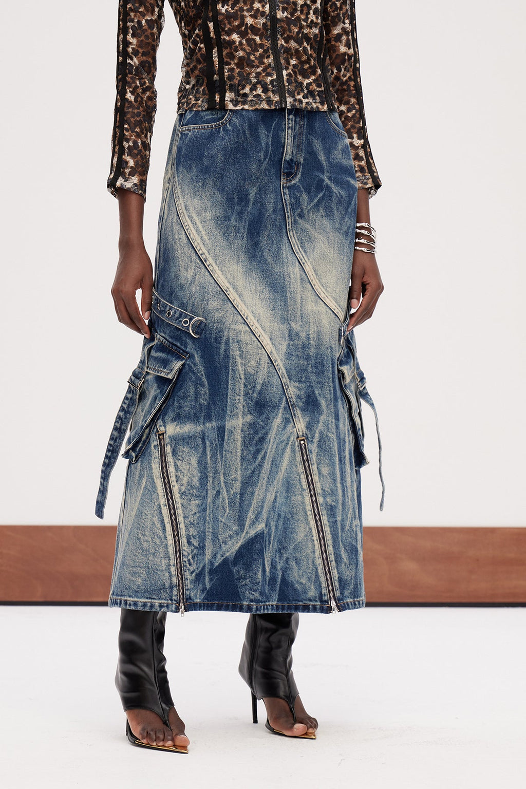Jamie Deconstruct Bleached Denim Maxi Skirt