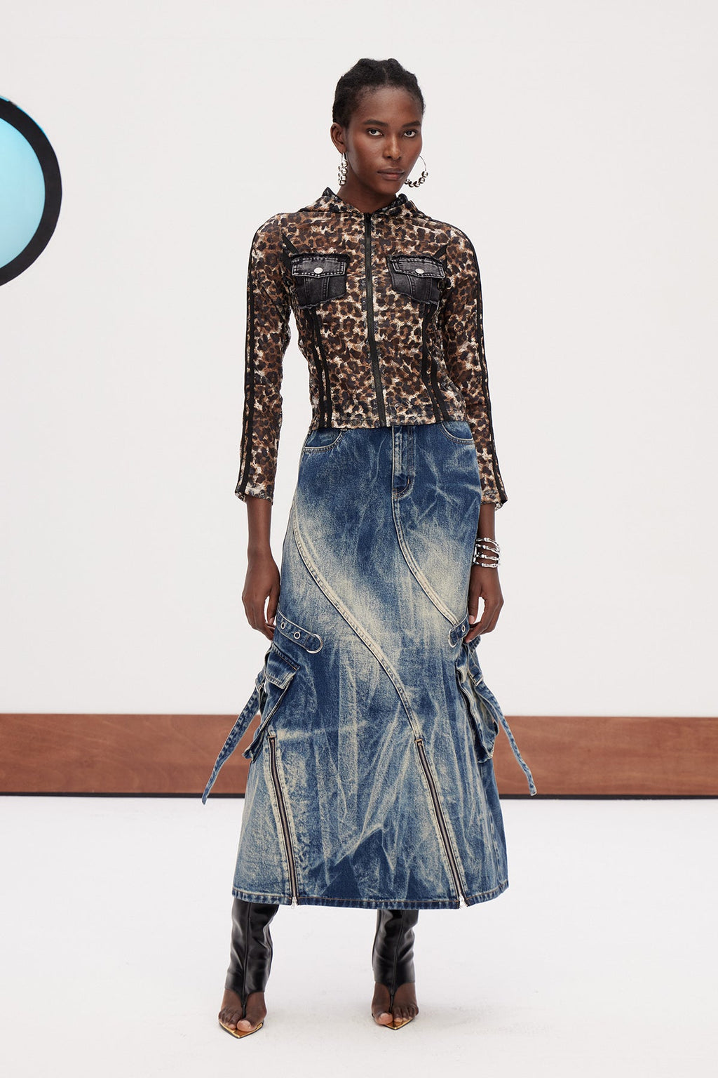 Jamie Deconstruct Bleached Denim Maxi Skirt