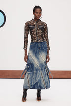 Jamie Deconstruct Bleached Denim Maxi Skirt