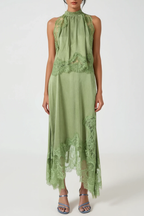 Gavia Sleeveless Lace Top & Midi Skirt Set - Green