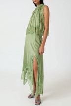 Gavia Sleeveless Lace Top & Midi Skirt Set - Green