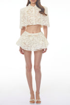 Gerhard Cream Floral Embroidered Cape & Skirt Set