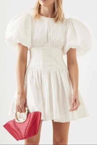 Flowering Girl Women Puff Sleeve Mini Dress In White