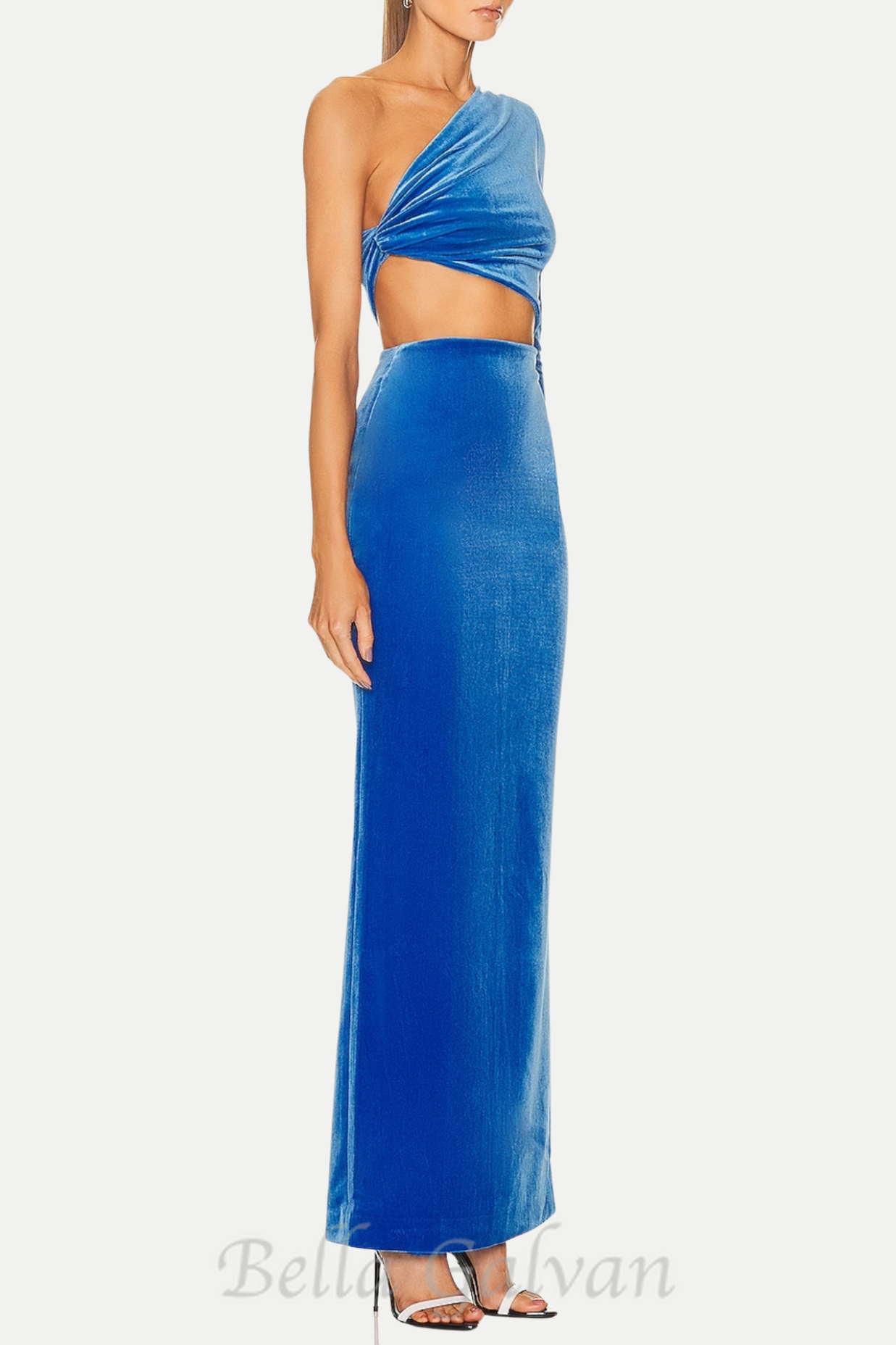 Flowering Girl Women Gianni One Shoulder Velvet Cutout Maxi Dress