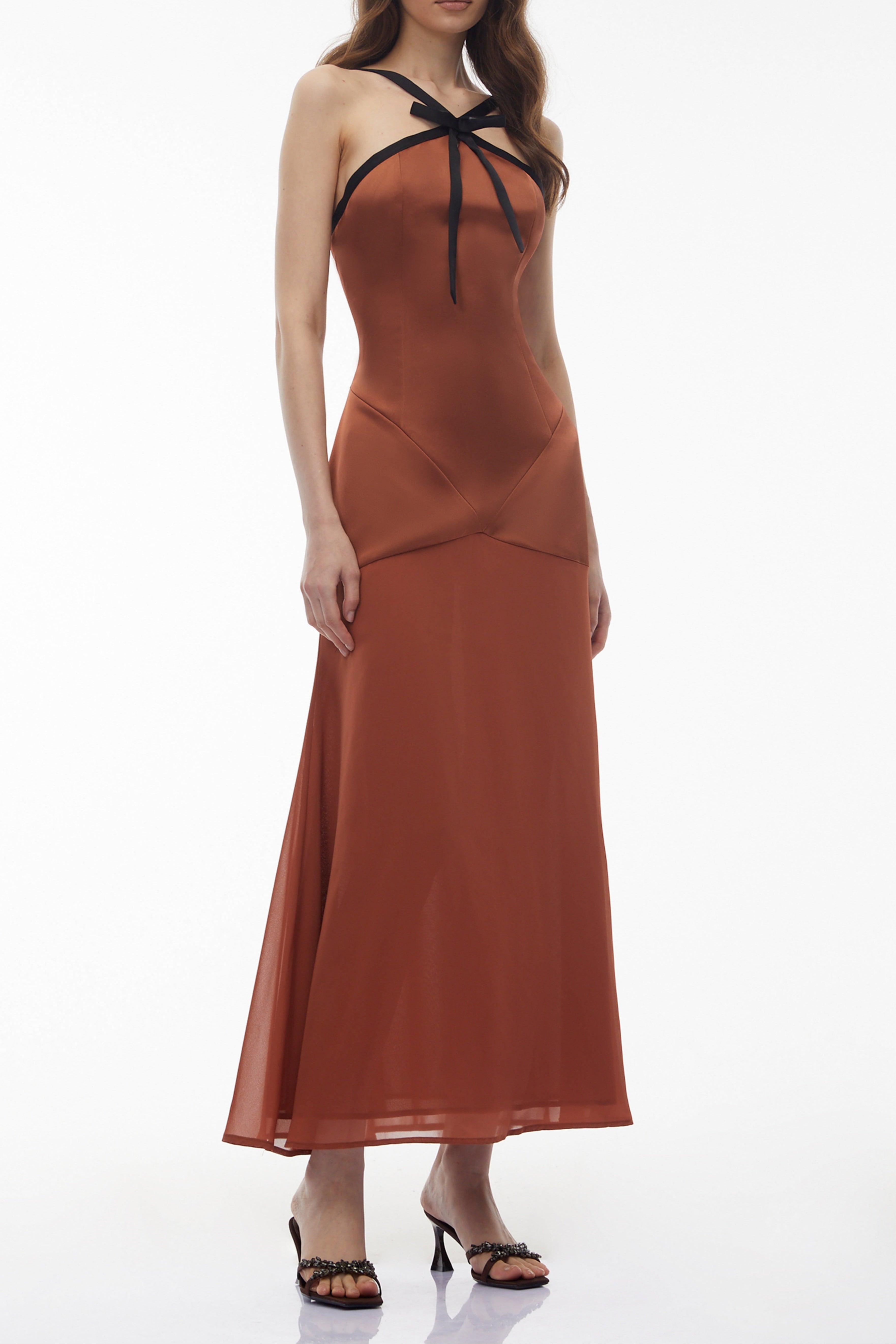 deirdre Brown Halterneck Maxi Dress with Bow
