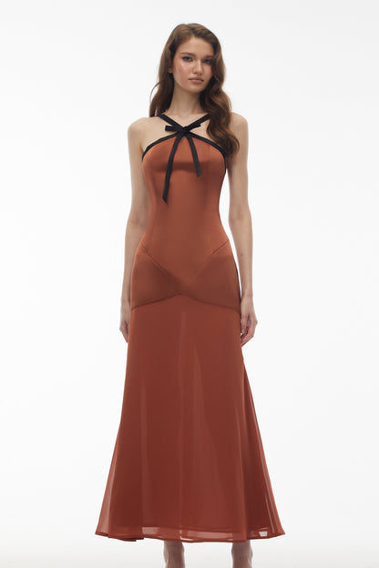deirdre Brown Halterneck Maxi Dress with Bow