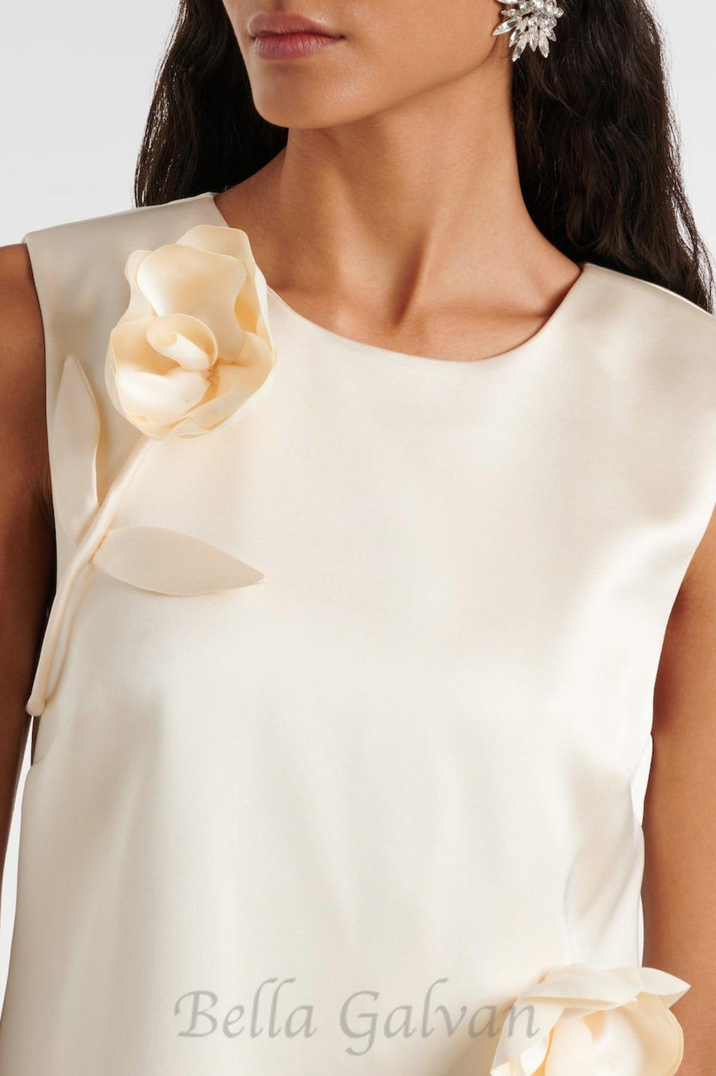 Flowering Girl Women Giorlia Floral Appliqué Satin Mini Dress