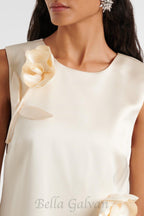 Flowering Girl Women Giorlia Floral Appliqué Satin Mini Dress